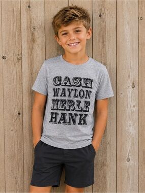 Tultex Gray Kids' Short Sleeve Tee with Black Band Name Graphic